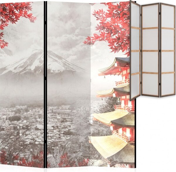 Parawan pokojowy 3-częściowy 135x172 Jednostronny dekoracyjny japandi vintage Szary Fuji I Pagoda