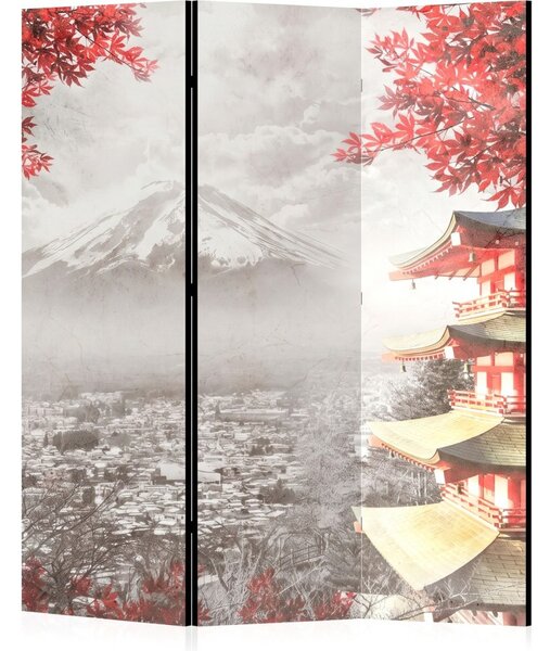Parawan pokojowy 3-częściowy 135x172 Dwustronny dekoracyjny japandi vintage Szary Fuji I Pagoda