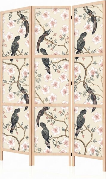 Parawan pokojowy 3-częściowy 135x172 drewniany japoński Jednostronny dekoracyjny chinoiserie vintage Kremowy