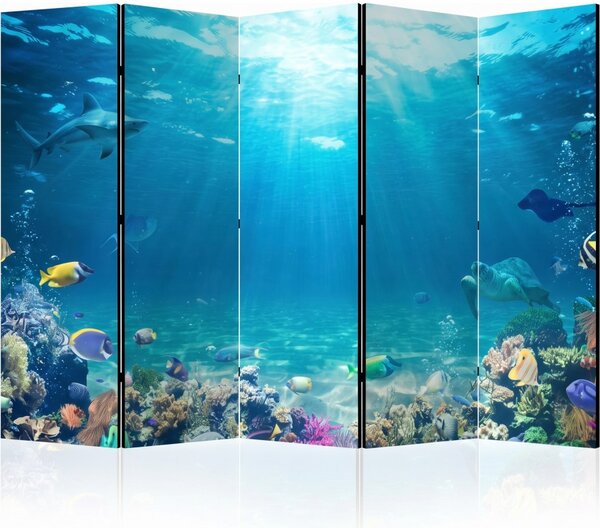 Parawan pokojowy 5-częściowy 225x172 Dwustronny dekoracyjny egzotyczny przygodowy Niebieski Głębiny Oceanu