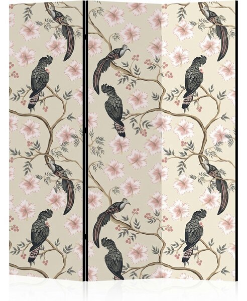Parawan pokojowy 3-częściowy 135x172 Jednostronny dekoracyjny chinoiserie vintage Kremowy Tukany W Hibiskusach