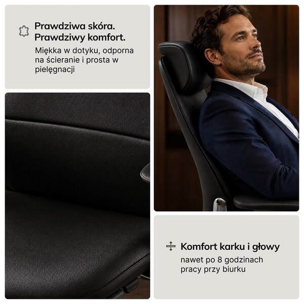 Fotel biurowy skórzany Command, kolor czarny