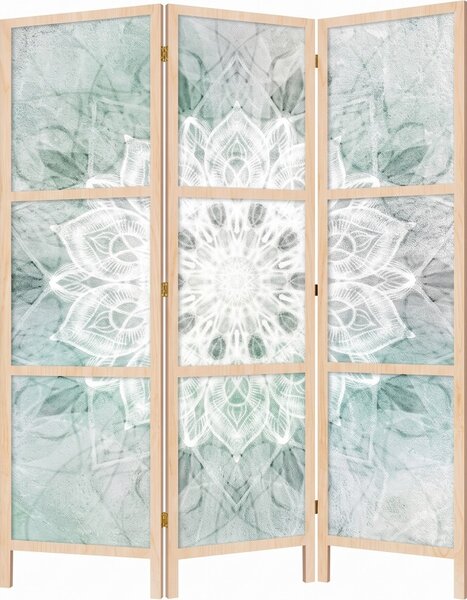 Parawan pokojowy 3-częściowy 135x172 drewniany japoński Jednostronny dekoracyjny boho zen Szary Zielona Mandala Zen