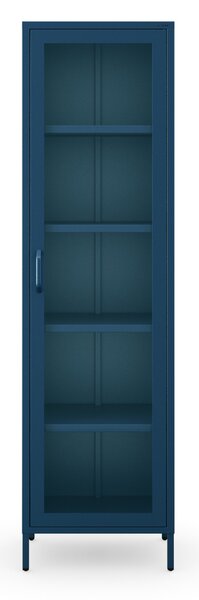 Witryna szklana wąska na nóżkach do salonu granatowa, 500x1800x350 mm: LUIGI Modern