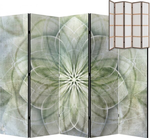 Parawan pokojowy 5-częściowy 225x172 Jednostronny dekoracyjny boho zen Szary Zielona Mandala Życia