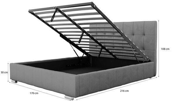MebleMWM Łóżko tapicerowane z pojemnikiem LB-150 | 160x200 | Welur | Szary