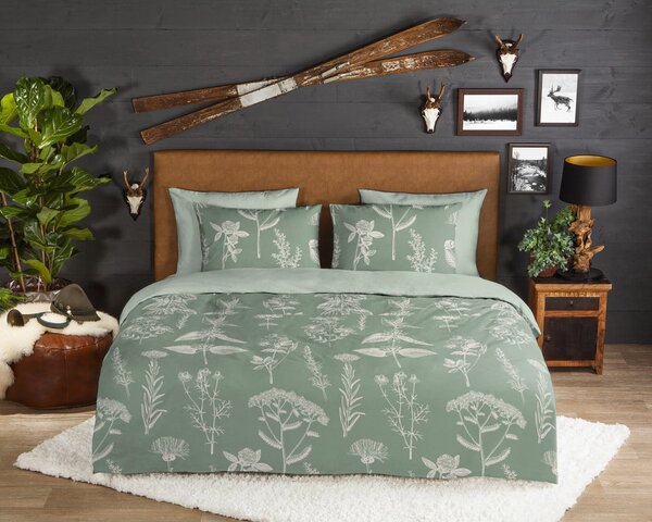 Zielona flanelowa pościel dwuosobowa 200x220 cm Herbs – Good Morning