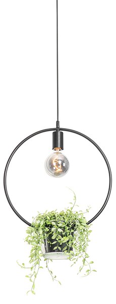 Nowoczesna lampa wisząca czarna ze szklaną okrągłą - Roslini