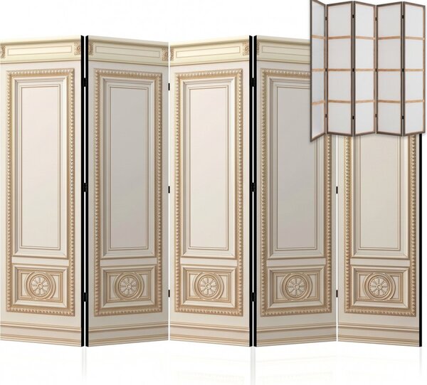 Parawan pokojowy 5-częściowy 225x172 Jednostronny dekoracyjny glamour Kremowy Pałacowa Boazeria Złoto
