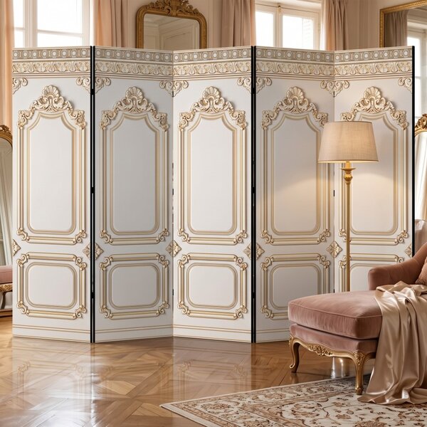 Parawan pokojowy 5-częściowy 225x172 Dwustronny dekoracyjny glamour Kremowy Złoty Pałac Wersalski