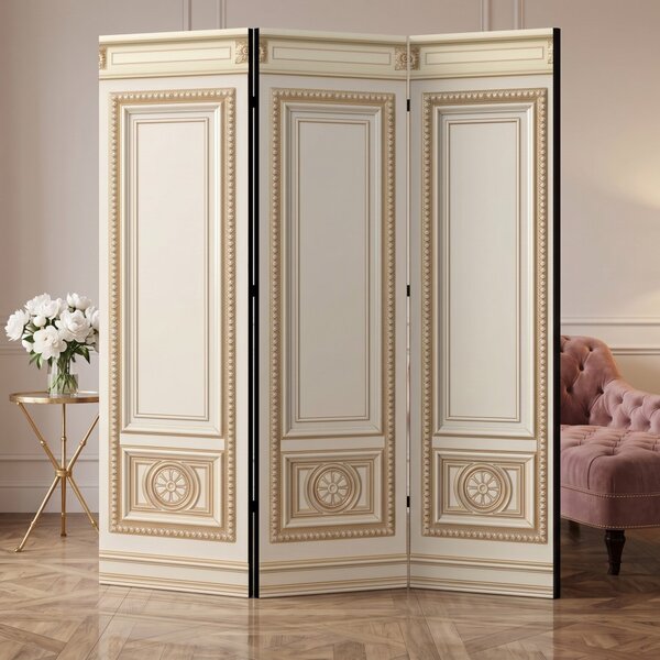 Parawan pokojowy 3-częściowy 135x172 Dwustronny dekoracyjny glamour Kremowy Pałacowa Boazeria Złoto
