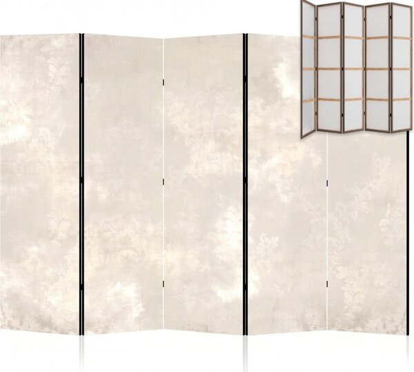 Parawan pokojowy 5-częściowy 225x172 Jednostronny dekoracyjny shabby chic Kremowy Wybielony Damasceński Ornament