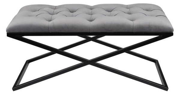 Ławka pufa Linda Chesterfield 45x90, do przedpokoju, pikowane siedzisko, czarny stelaż, pufa do przedpokoju, dwuosobowa