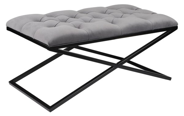 Ławka pufa Linda Chesterfield 45x90, do przedpokoju, pikowane siedzisko, czarny stelaż, pufa do przedpokoju, dwuosobowa
