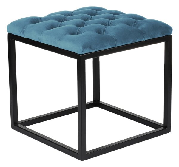 Ławka Pufa Linda Chesterfield 40x40, metalowa, kwadratowa do przedpokoju, pikowana w stylu glamour, elegancka, stylowa, nowoczesna, loftowa