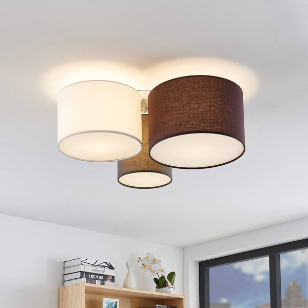 Lampa sufitowa Laurenz Lindby, możliwość ściemniania, aluminiowy / szary / cynkowy, salon / jadalnia, tkanina / materiał / jedwab, nowoczesny