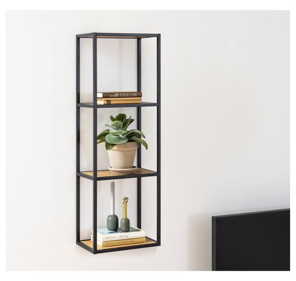 Czarno-naturalny regał ścienny w dekorze dębu 37x108 cm Seaford – Actona