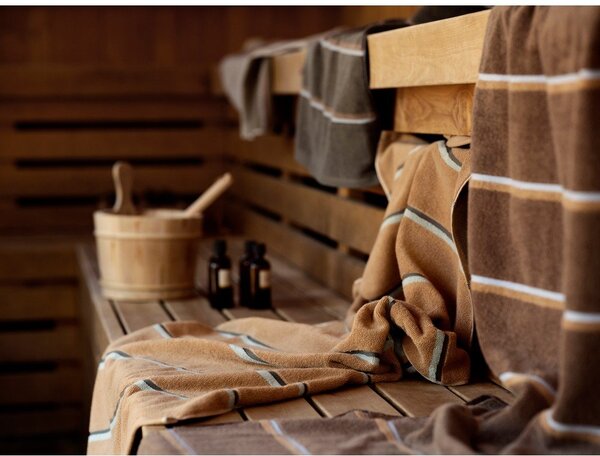 Brązowo-beżowy bawełniany ręcznik kąpielowy 70x140 cm Sauna – Zone