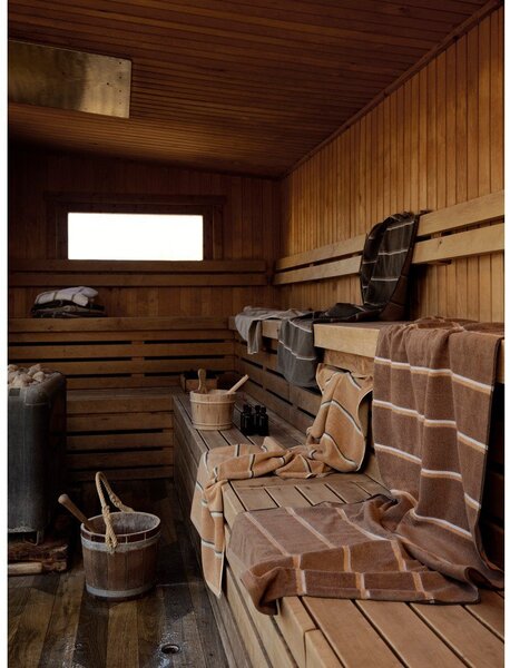 Brązowo-beżowy bawełniany ręcznik kąpielowy 70x140 cm Sauna – Zone