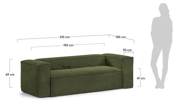 Ciemnozielona sztruksowa sofa Kave Home Blok