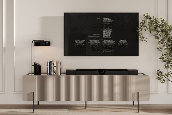 Szafka RTV Malmi 200 cm - kaszmir / crema bianca / czarne nóżki