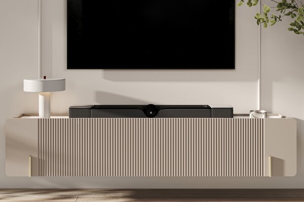 Szafka RTV Malmi 200 cm wisząca - kaszmir / crema bianca / złoty