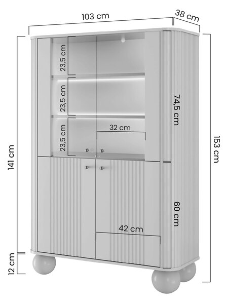 Witryna Vesper 103 cm czterodrzwiowa - czarny / złote uchwyty / nogi kule