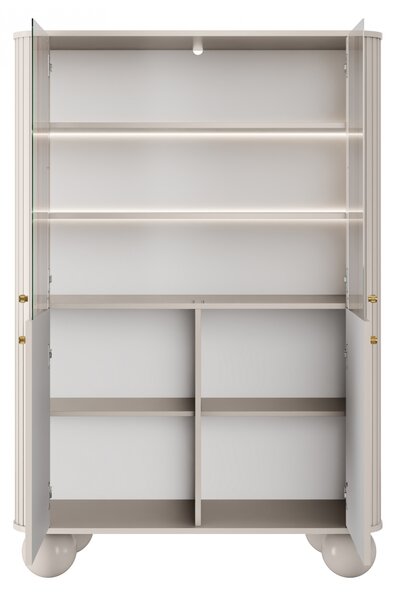 Witryna Vesper 103 cm czterodrzwiowa - kaszmir / złote uchwyty / nogi kule