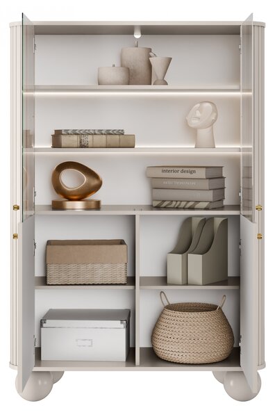 Witryna Vesper 103 cm czterodrzwiowa - kaszmir / złote uchwyty / nogi kule