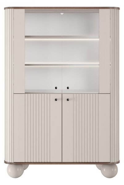 Witryna Vesper 103 cm czterodrzwiowa - kaszmir / orzech / czarne uchwyty / nogi kule
