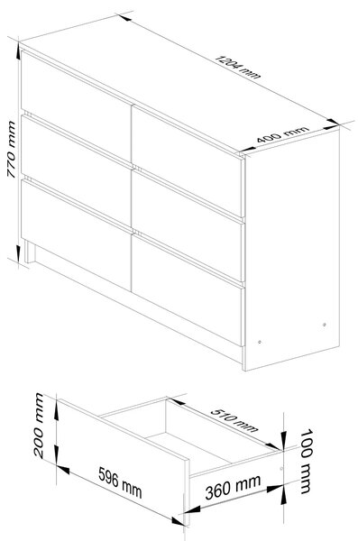 Kaszmirowa komoda z 6 szufladami L9-W39