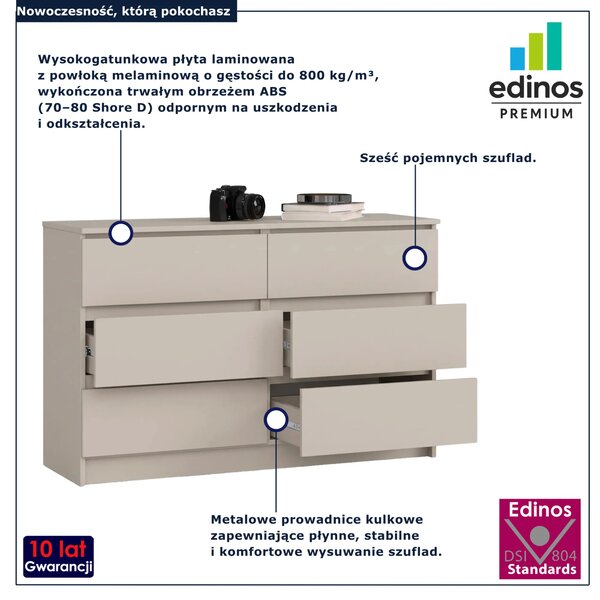 Kaszmirowa komoda z 6 szufladami L9-W39
