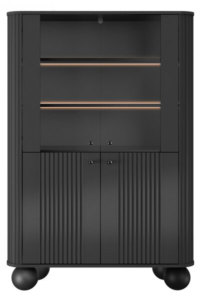 Witryna Vesper 103 cm czterodrzwiowa - czarny / czarne uchwyty / nogi kule