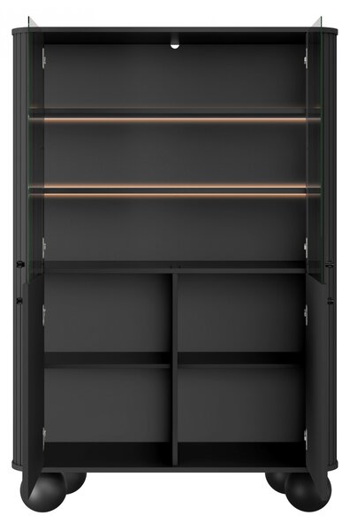 Witryna Vesper 103 cm czterodrzwiowa - czarny / czarne uchwyty / nogi kule