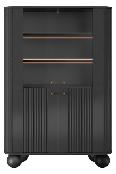 Witryna Vesper 103 cm czterodrzwiowa - czarny / złote uchwyty / nogi kule
