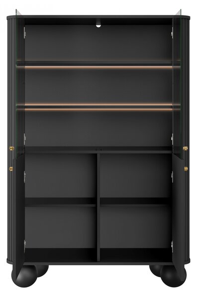 Witryna Vesper 103 cm czterodrzwiowa - czarny / złote uchwyty / nogi kule