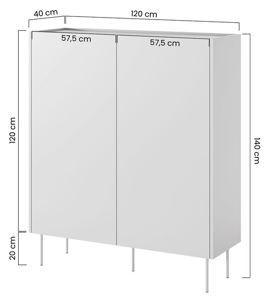 Komoda wysoka Desin 120 cm dwudrzwiowa z ukrytymi szufladami - kaszmir / dąb nagano