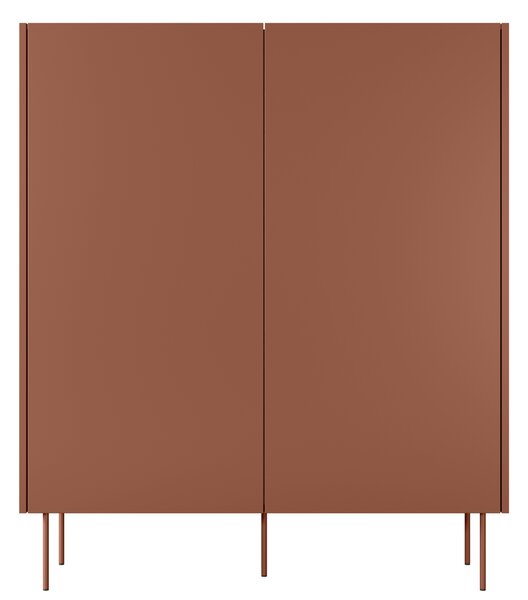 Komoda wysoka Desin 120 cm dwudrzwiowa z ukrytymi szufladami - ceramic red / dąb nagano