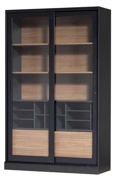 Czarno-naturalna witryna z litego drewna sosnowego z drzwiami przesuwnymi 125x200 cm James – WOOOD