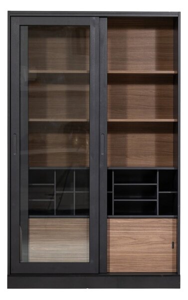Czarno-naturalna witryna z litego drewna sosnowego z drzwiami przesuwnymi 125x200 cm James – WOOOD