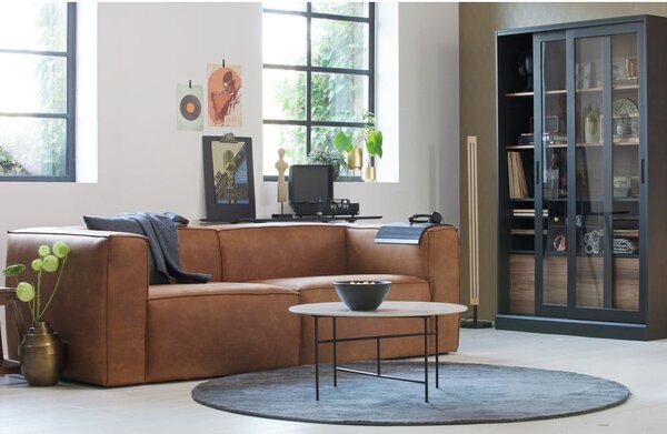 Czarno-naturalna witryna z litego drewna sosnowego z drzwiami przesuwnymi 125x200 cm James – WOOOD