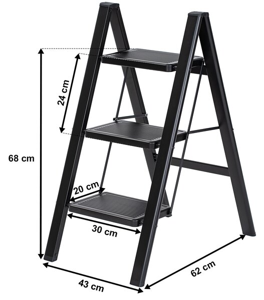4Home Składane schodki stalowe Steel, 3 stopnie, czarny