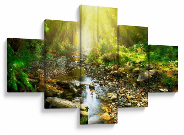 Obraz rzeki w zielonym lesie (125x70 cm)