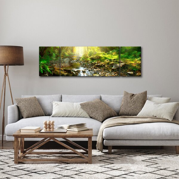 Obraz rzeki w zielonym lesie (170x50 cm)