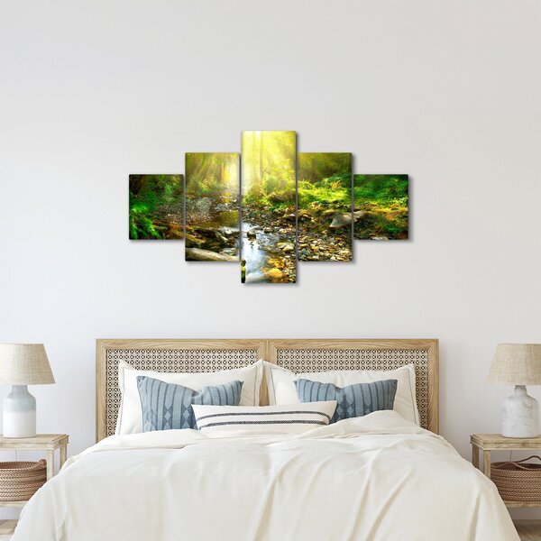 Obraz rzeki w zielonym lesie (125x70 cm)