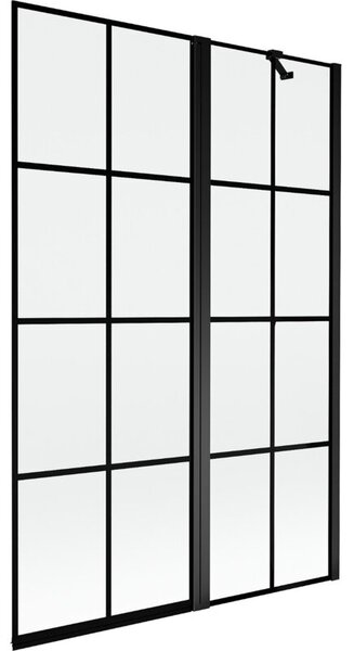 Mexen Mist parawan nawannowy 2-skrzydłowy prawy 120 x 150 cm, czarna kratka, czarny - 8A9-120-011-70-77-P
