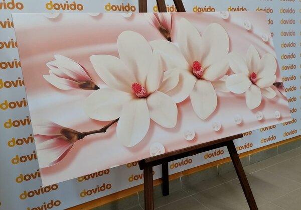Obraz luksusowa magnolia z perłami