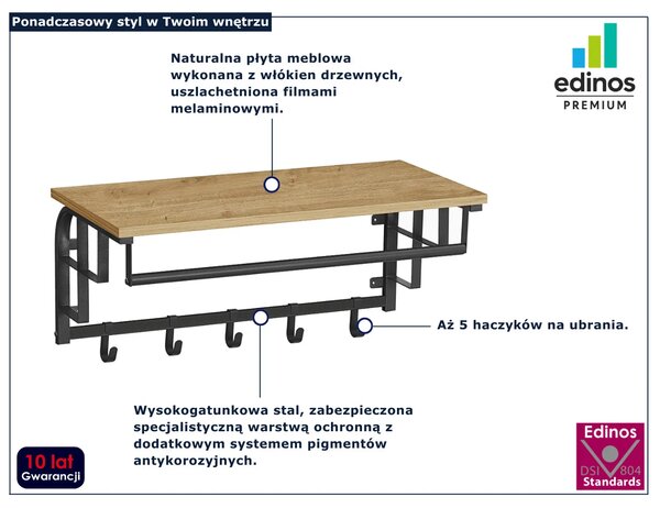 Industrialny wieszak na ubrania z półką dąb artisan D3-P25