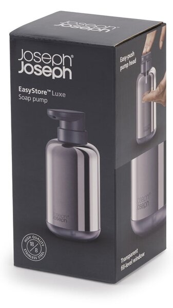 Dozownik do mydła ze stali nierdzewnej w kolorze srebra z połyskiem 300 ml EasyStore Luxe – Joseph Joseph