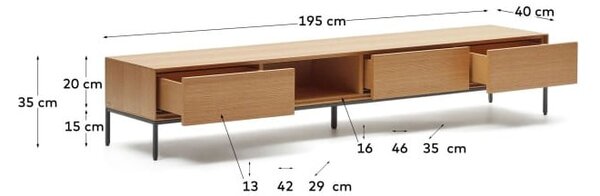 Szafka pod TV w dekorze dębu 195x35 cm Vedrana – Kave Home